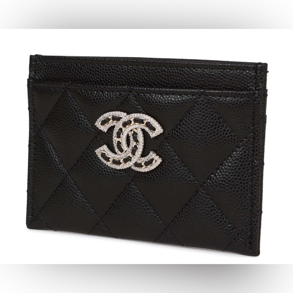 CHANEL Black Caviar Crystal Card& Money Holder Wallet W/ Light Gold Hardware EUC - Picture 4 of 8